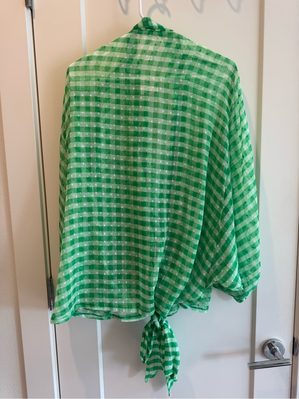 Free People Green Gingham Ruffle Blouse. one size fits all - Picture 5 of 6